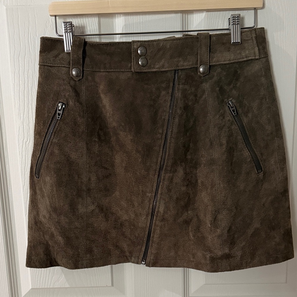 Blank NYC Brown Suede leather Zip-Front Mini Skirt 29